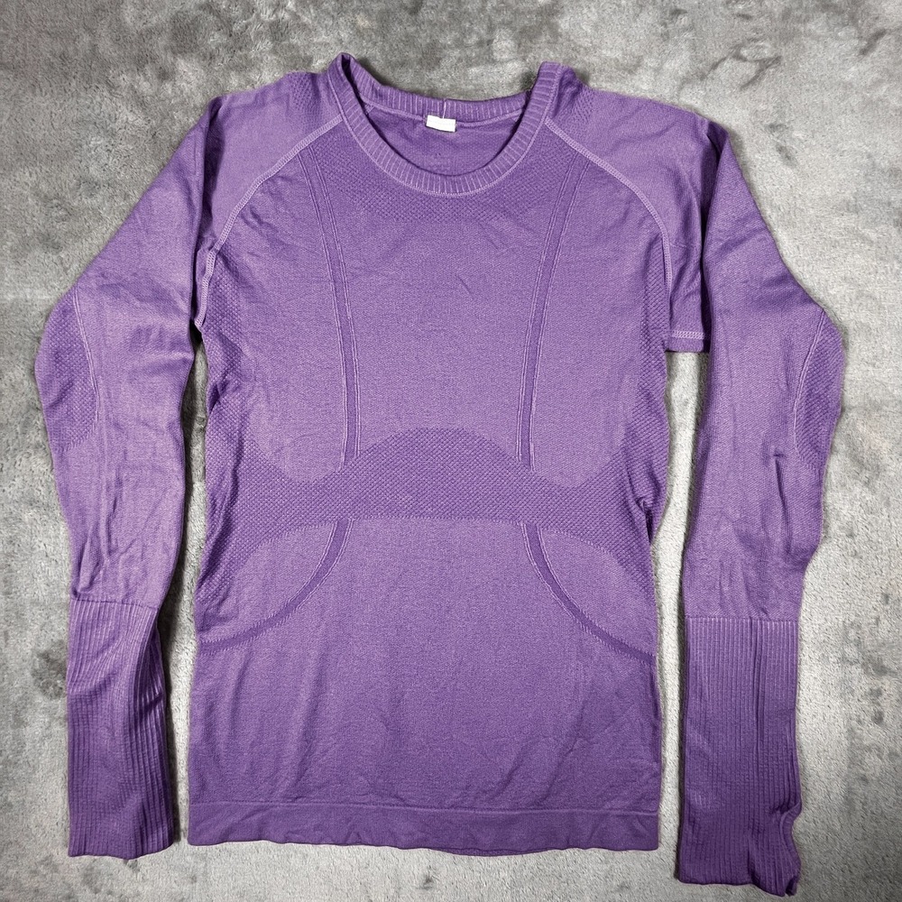 Seamless Knit Compression Style T-shirt Womens XS Purple Long Sleeve Fitted
